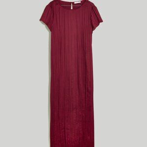 Short-Sleeve Slip Midi Dress in Plissé, Petite XS